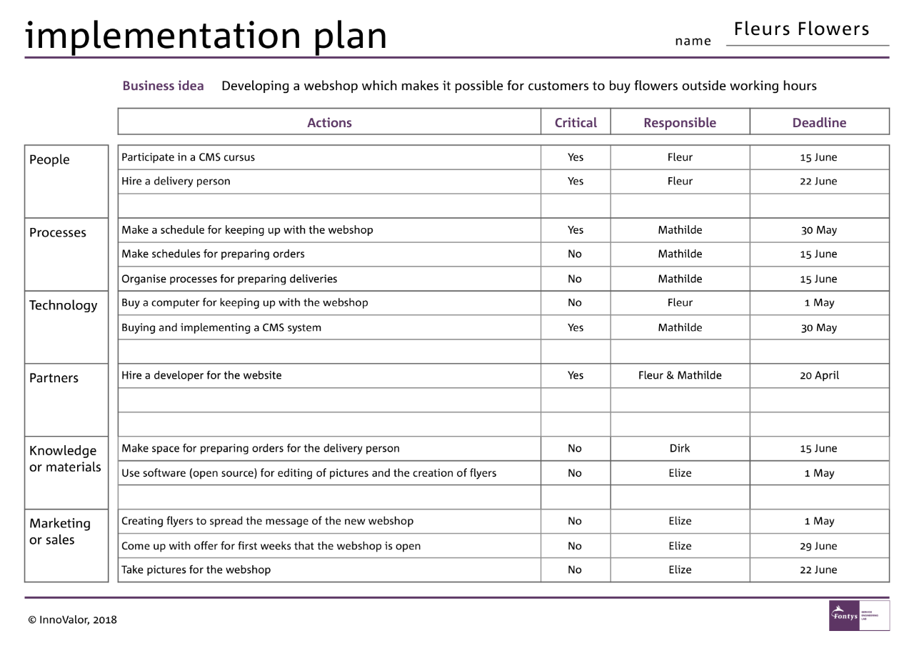 Sample Implementation Plan Template